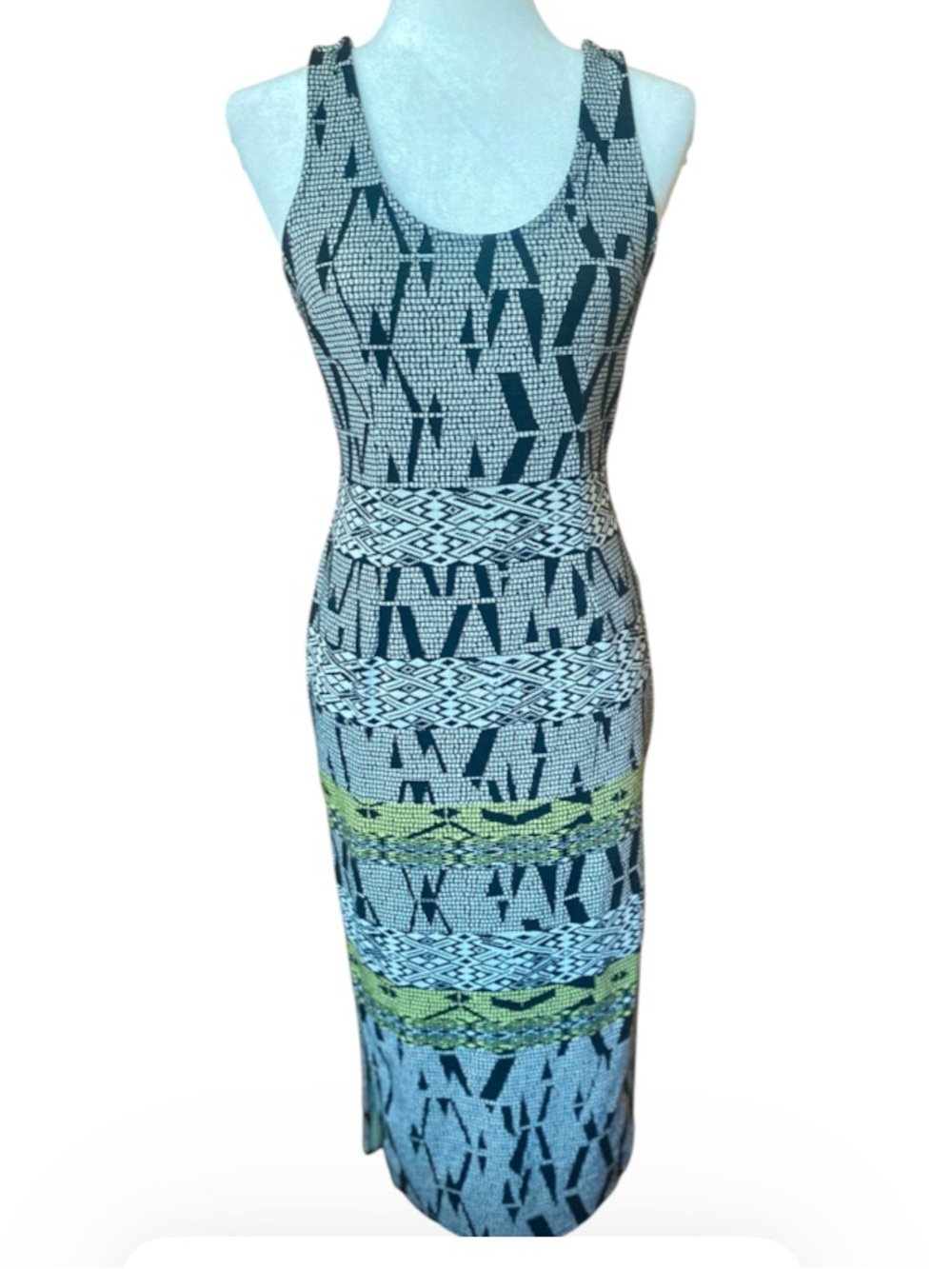 Silence + Noise Geometric Knit Fitted Midi Dress Open Back Cutout S